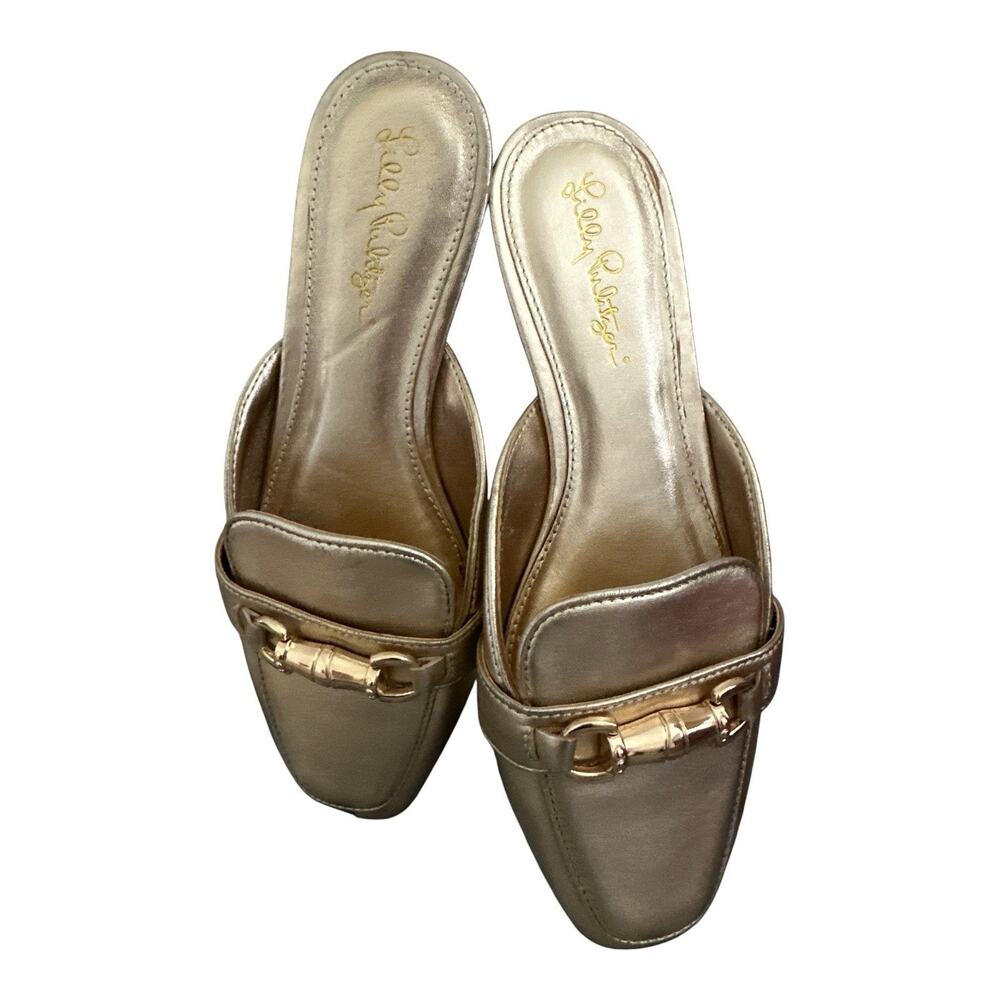 Lilly Pulitzer Andi Metallic Gold Loafer Mules - Size 7M